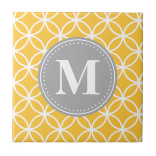 Carreau Tournesol Jaune Cercles géométriques Gris Monogram