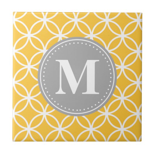 Carreau Tournesol Jaune Cercles géométriques Gris Monogram (Devant)