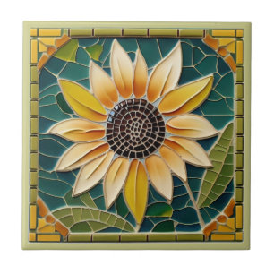 Carreau Tournesol Jaune Faux Mosaic Vert