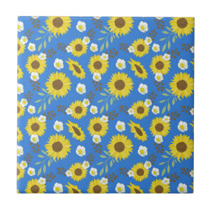 Carreau Tournesol jaune fond bleu fleur floral