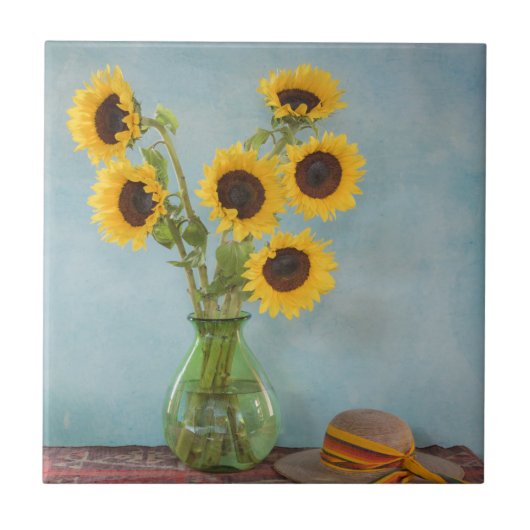 Carreau Tournesols dans un vase sur une table (Devant)