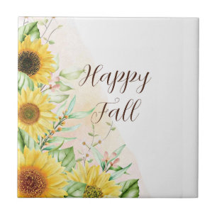 Carreau Tournesols d'automne avec texte personnalisable