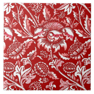 Carreau Tournesols de William Morris, rouge-foncé et blanc