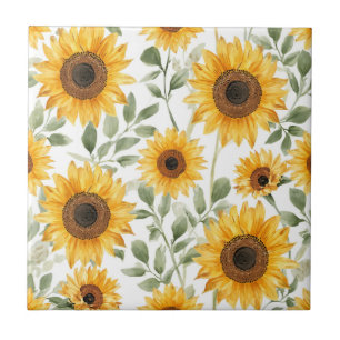 Carreau Tournesols jaunes Peinture de fleurs à l'aquarelle