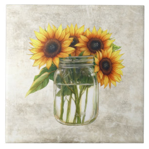 Carreau Tournesols rustiques dans un vieux pot 