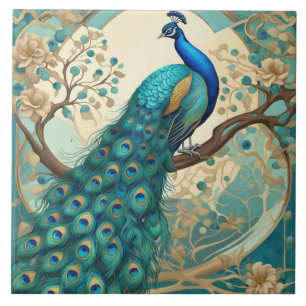 Carreau Tourquoise Peacock Bird Art Nouveau Art Déco
