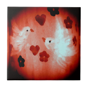 Carreau Tourterelles d'amour rouges et blanches