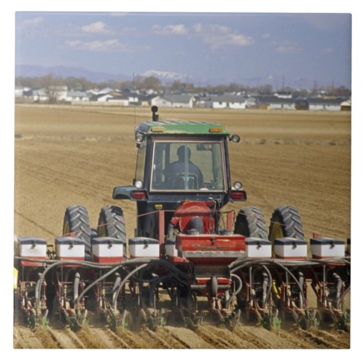 Carreau Tracteur tirant un semoir de maïs semence. (Devant)