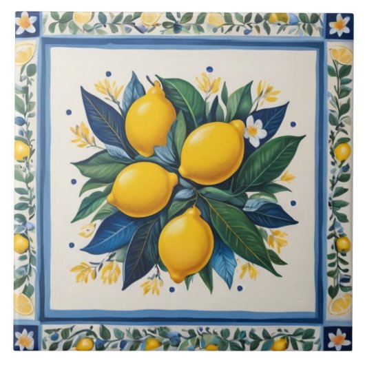 Carreau Traditional Lemons Blue Green Yellow White Classic (Devant)