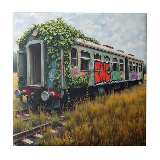 Carreau Train abandonné recouvert de lierre et de graffiti (Devant)
