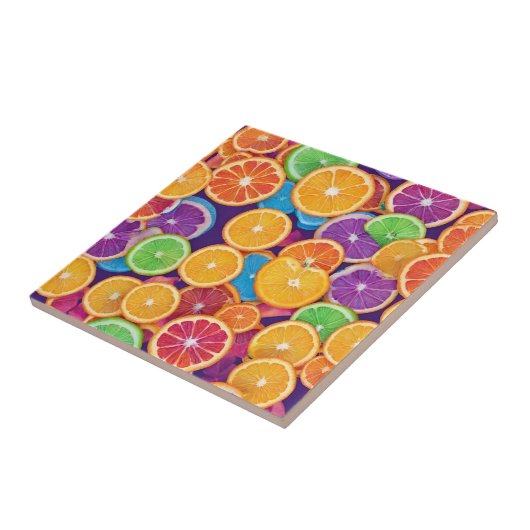 Carreau Tranches d'agrumes multicolores Abstraites (Côté)