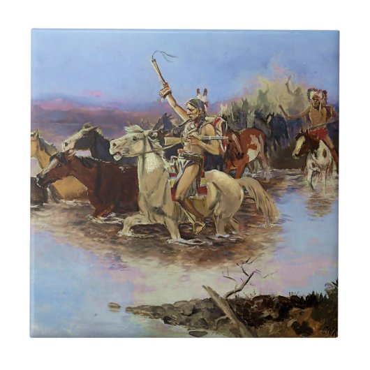 Carreau "Traverser la rivière" par Charles M Russell (Devant)