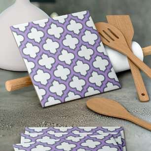 Carreau Trellis blanc et violet, treillis, Quatrefoil