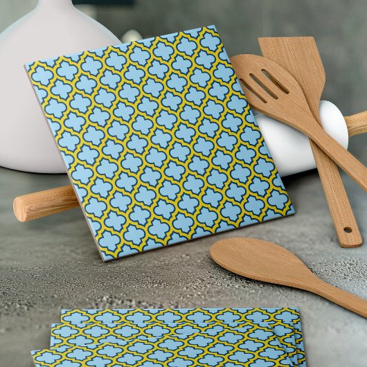Carreau Trellis bleu et jaune, treillis, Quatrefoil