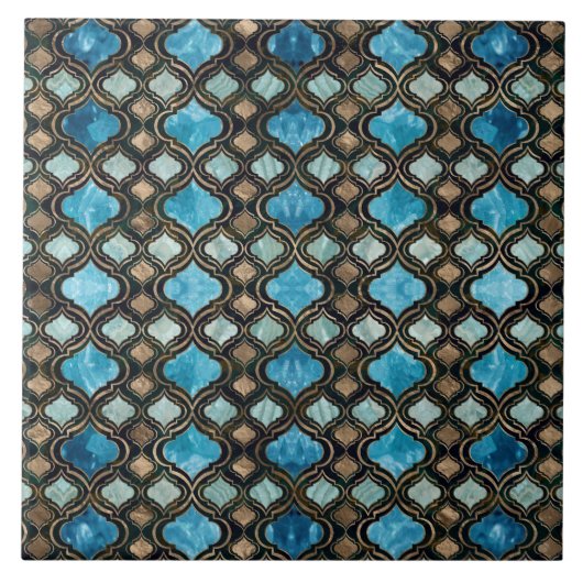 Carreau Trellis marocain Textures de cristal bleu (Devant)