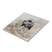 Carreau Tri Couleur Anglais Setter Art, chasse en bois (Côté)