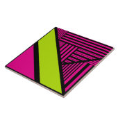 Carreau Triangle rayures en vert citron, rose chaud et noi (Côté)