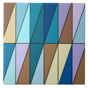 Carreau Triangles géométriques modernes, bleu et café Brow