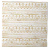 Carreau Tribal aztèque géométrique en or blanc (Devant)