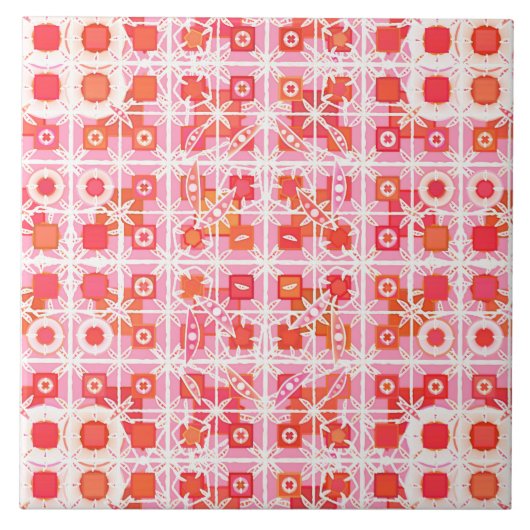 Carreau Tribal Batik - fraise rose et rouge (Devant)