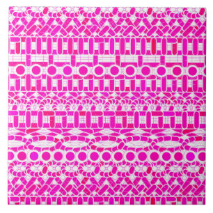 Carreau Tribal Batik - fuchsia, magenta, orchidée et blanc