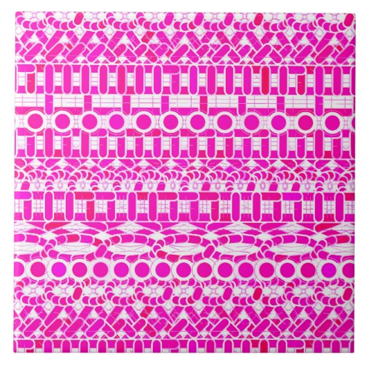 Carreau Tribal Batik - fuchsia, magenta, orchidée et blanc (Devant)