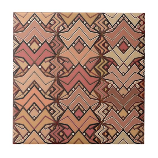 Carreau Tribal Batik Imprimer, Brown, rouille et tons de l (Devant)