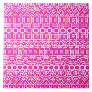 Carreau Tribal Batik - rose fuchsia, magenta et corail