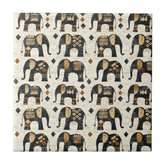 Carreau Tribal Elephant Boho Pattern (2) (Devant)