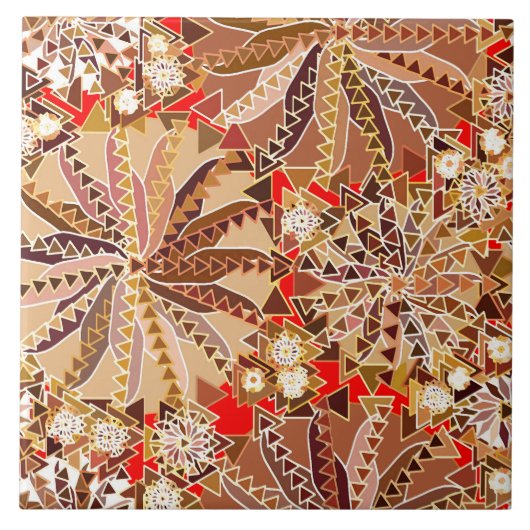 Carreau Tribal Mandala Print, Brown, beige et rouge (Devant)