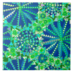 Carreau Tribal Mandala Print, Cobalt Blue et Green