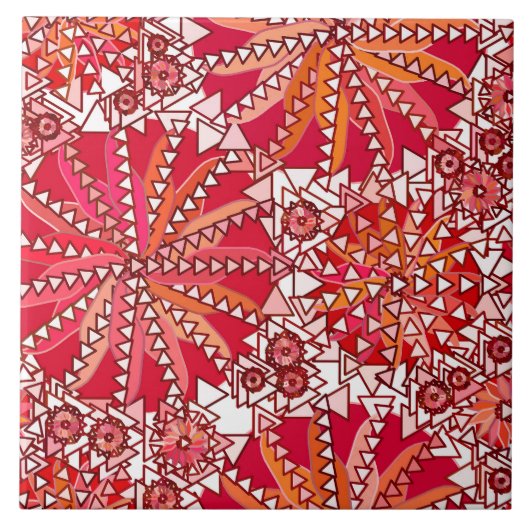 Carreau Tribal Mandala Print, Coral rouge et blanc (Devant)