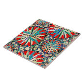 Carreau Tribal Mandala Print, Rouge, Bleu et Crème (Côté)