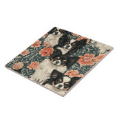 Carreau Tricolor Chihuahuas William Morris Style Floral (Côté)
