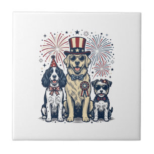 Carreau Trio de chiens patriotiques dessin vintage pour ch