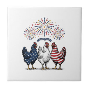 Carreau Trio de poulets patriotiques Gravure vintage vecte