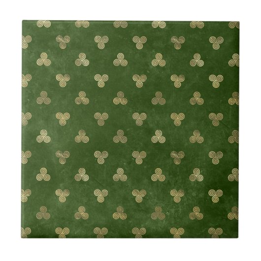 Carreau Triple spirale Celtique Vert Or (Devant)