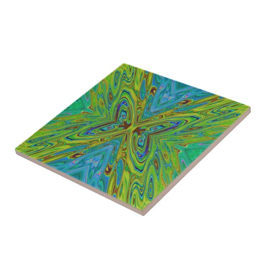 Carreau Trippy Chartreuse et Bleu papillon Abstrait (Côté)