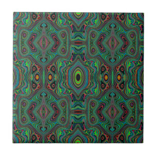 Carreau Trippy Retro Black et Lime Green Motif Abstrait