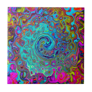 Carreau Trippy Sky Blue Abstrait Retro Liquid Swirl