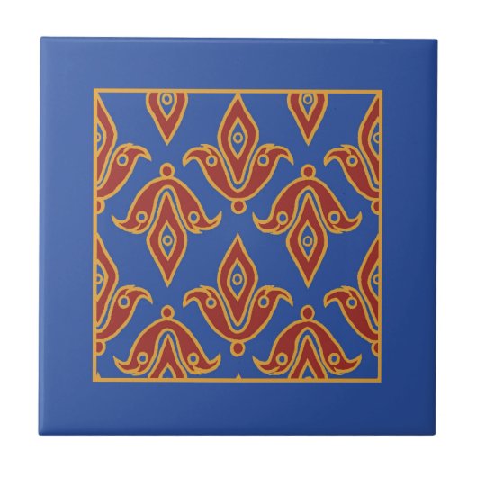 Carreau Trivet, Bourgogne, Bleu, Fleur de Lys Motif (Devant)
