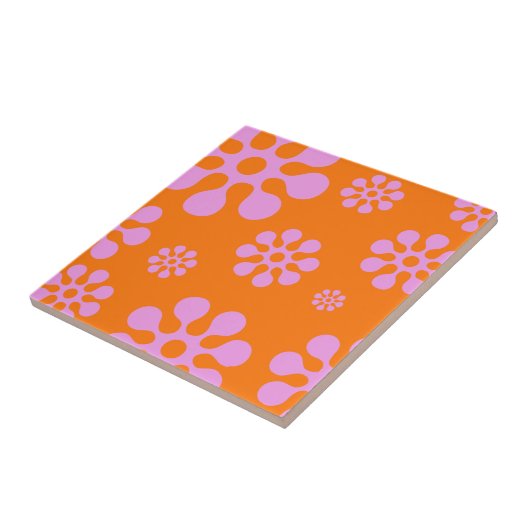 Carreau Trivet Floral Orange Et Rose (Côté)