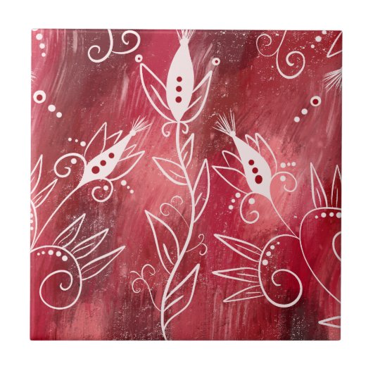Carreau Trivet Floral Rouge Et Blanc (Devant)