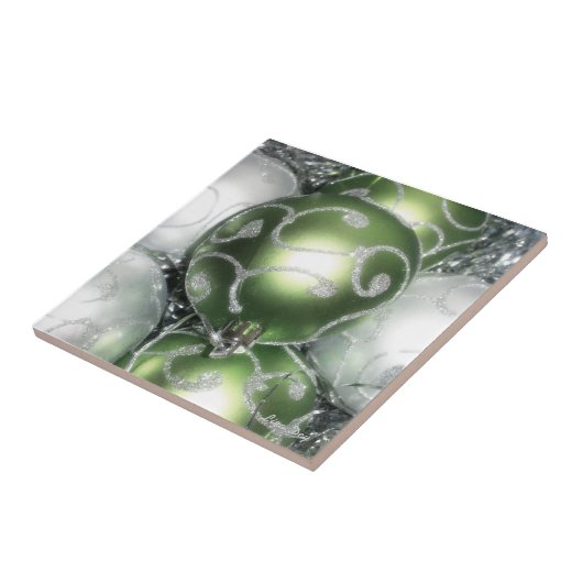 Carreau Trivet/tuile 'vert et argenté' (Côté)