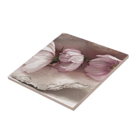 Carreau Trois cosmos roses (Côté)