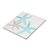 Carreau Trois étoiles de mer Teal et Tan (Côté)