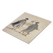 Carreau Trois figures masquées dans le costume de carnaval (Côté)