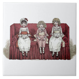 Carreau Trois filles sur Red Couch Kate Greenaway