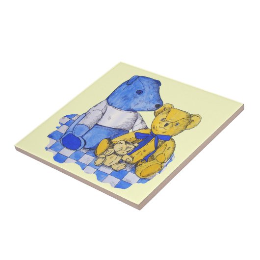 Carreau trois mignonnes peluches sur un pique-nique art or (Côté)