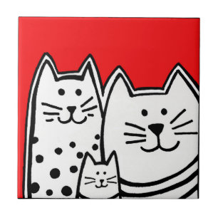 Carreau Trois minous en rouge
